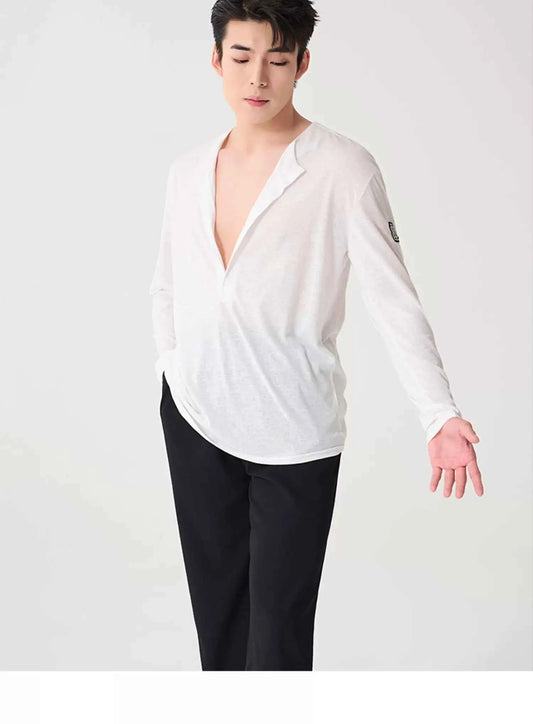 BOBO boys Latin dance clothing high-end new professional practice clothes men's adult loose art test long-sleeved top