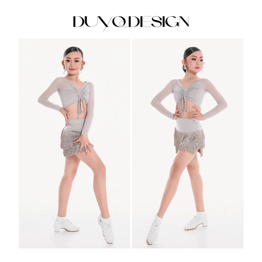 DUYQ children's style "Mountain Awakening Spring" 001 pleated top long-sleeved Latin dance girls' practice clothes professional