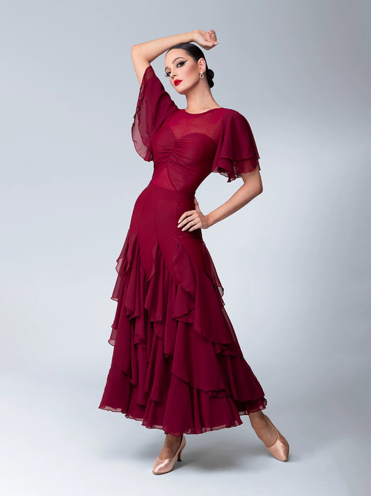 TID Ballroom dance skirt women's new lotus leaf flying edge swing skirt ballroom dance performance suit professional national ballroom dance suit