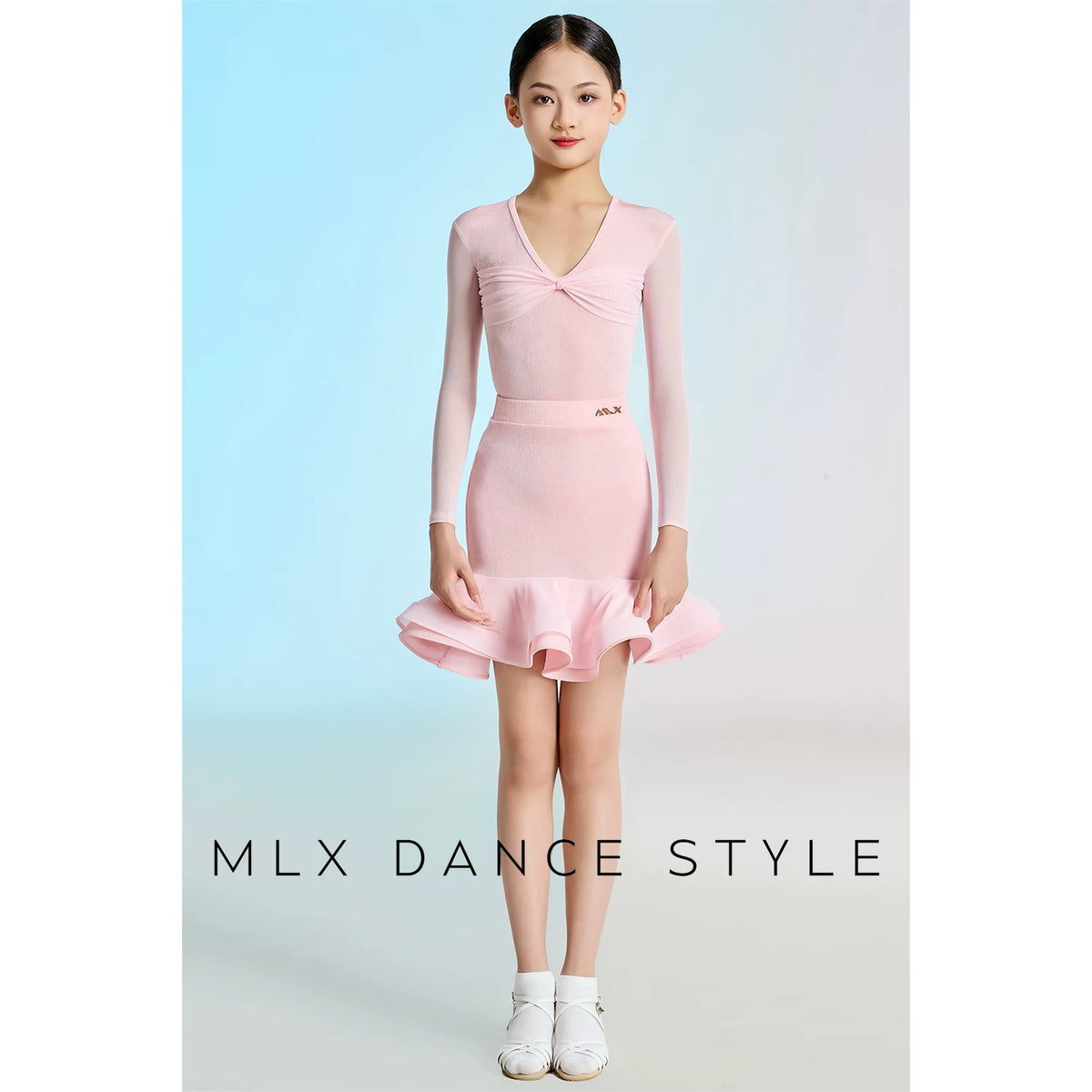MLX GOLD 118 + 215 Tuta da pratica di danza latina per bambini Abbigliamento da allenamento per spettacoli di danza di alta gamma per ragazze