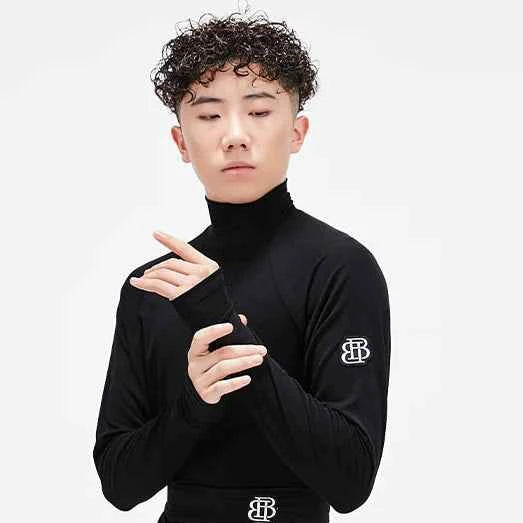 BOBO Boys Latin Dance Clothing High-end Professional Practice Clothing Men's Adult High Neck Autumn and Winter Long Sleeve Top