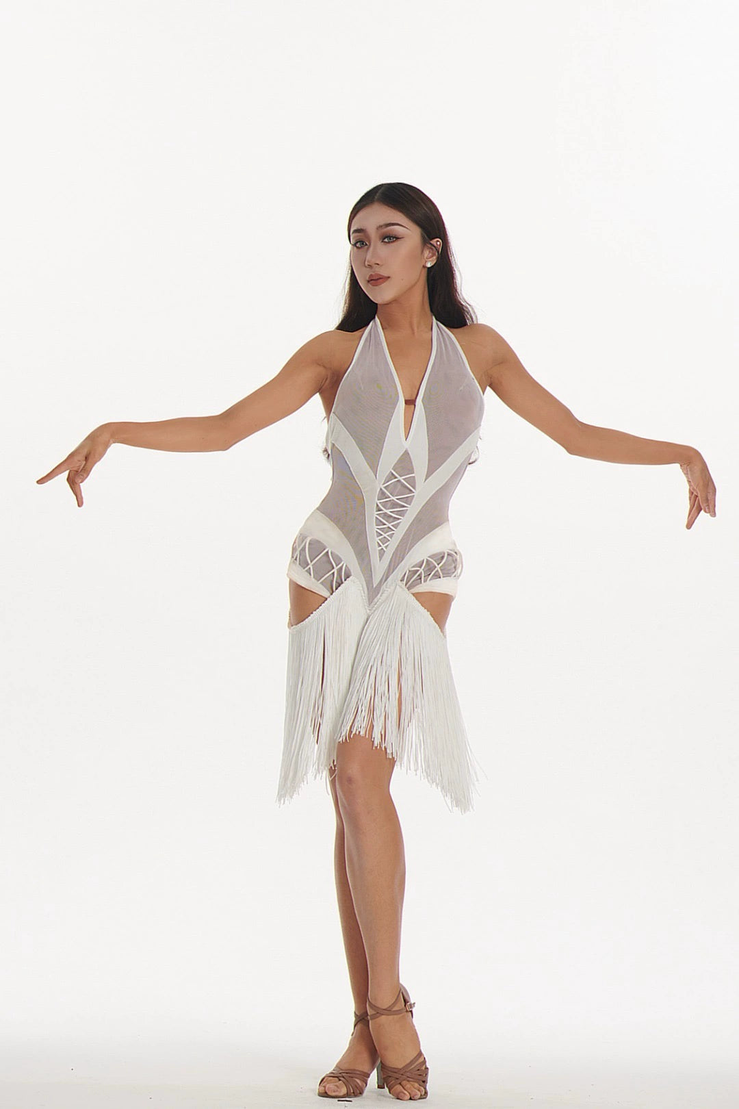 VERNAxBANGGIRL neck fringed dress VABGY015