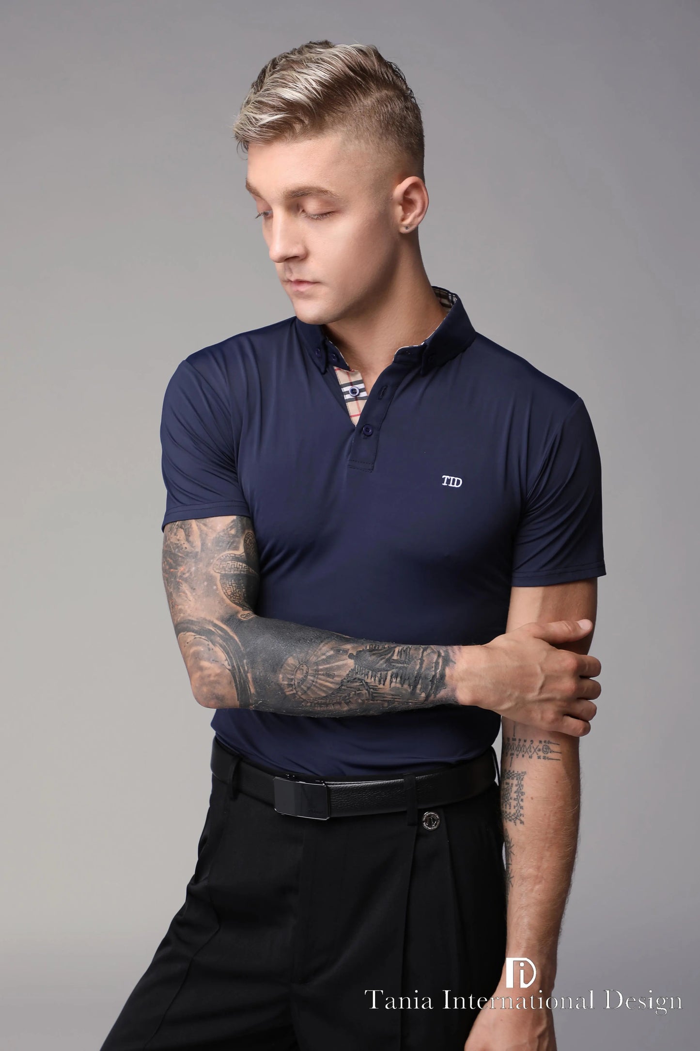 TID. A002 men's Ballroom top short-sleeved Latin ballroom dance adult dance practice clothes spring and summer lapel polo shirt