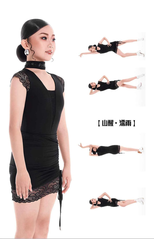 DUYQ children's style "Mountain Awakening Rain" 009 original lace one-piece top Latin dance girls practice clothes