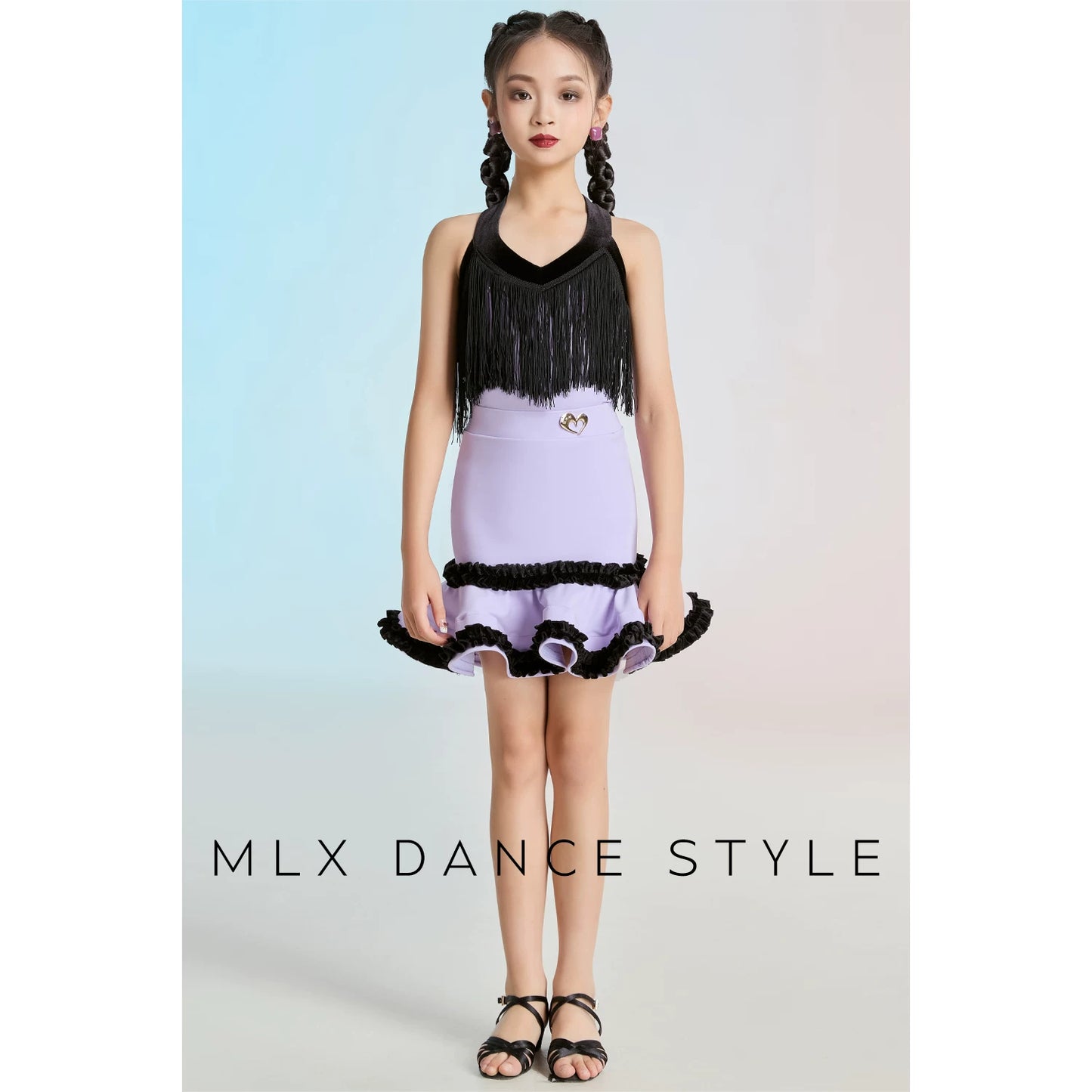 MLX 119/216-B set tuta da ballo latino per bambini con gonna ampia per allenamento e performance di danza professionale