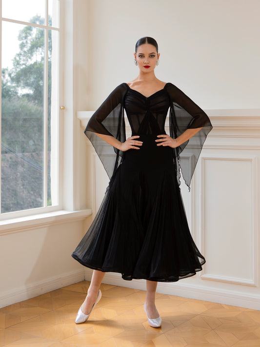 TID Ballroom skirt double-layer skirt temperament national standard long skirt adult ballroom dance practice clothes