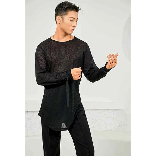Dongxin dance Latin dance semi-transparent Tencel long-sleeved top professional dance practice suit men's NY706