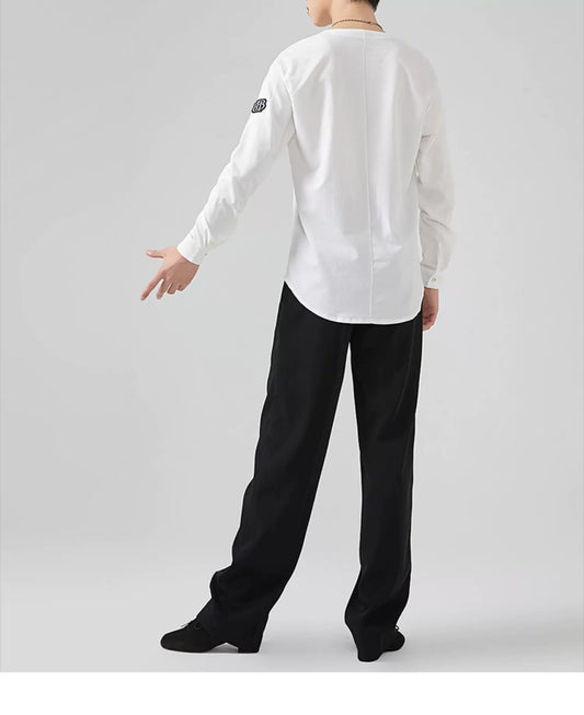 BOBO Boys Latin Dance Suit V-Neck Black and White Dance Top T-Shirt Men's Ballroom Dance Professional Latin Practice Suit - Mine·Jas