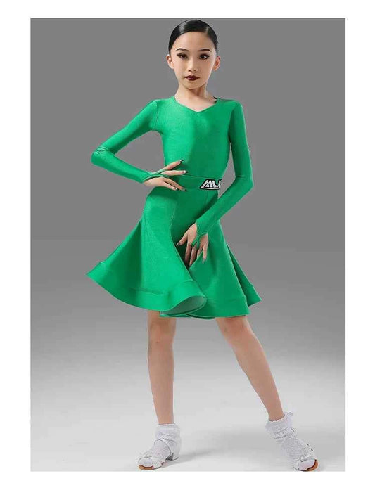 MLX8958 Latin Dance Suit Children's Long Sleeve Competition Grading Regulations Split Children's Dance Performance Suit