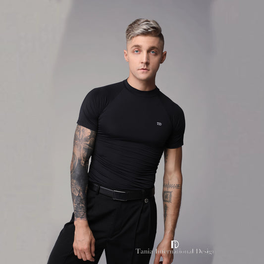 TID. A009 Latin Ballroom Summer Crew Neck Elastic Short Sleeve T-Shirt Men's Top Clothing National Ball Dance Professional Practice Suit