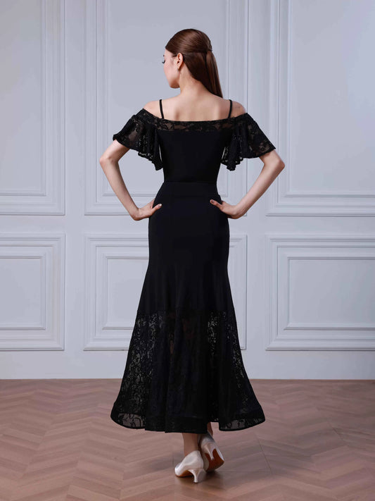 TID new modern dance skirt ballroom dance waltz swing skirt lace fishbone skirt national ballroom dance suit B077 + S047