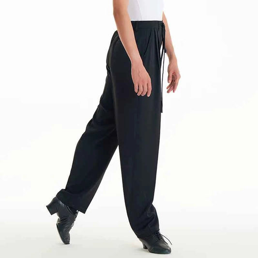 DUYQ men's series 017 thin drawstring lace-up trousers Latin dance professional practice performance clothes black and gray