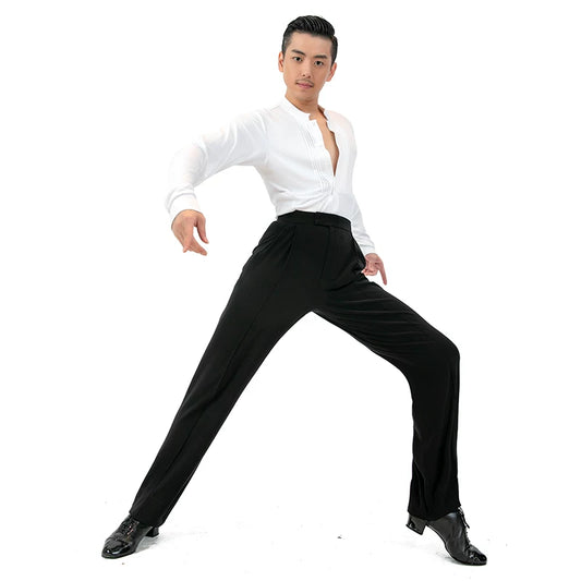 Dongxin Dance Clothing Organ Folds Front Short Back Long Men's Shirt Latin Dance Long Basic Sleeve Top NY508