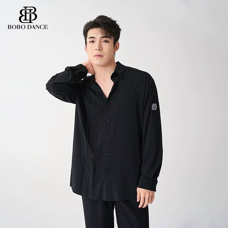 BOBO DANCE Men's Latin Dance Suit High-end New Professional Practice Suit Adult Art School Top Long Sleeve Shirt Dance Suit