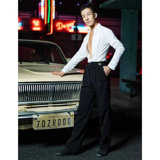 Dongxin Dance Suit Men's Latin Dance Suit Long Sleeve Waist Slim Fit Dance Top Thin NY524