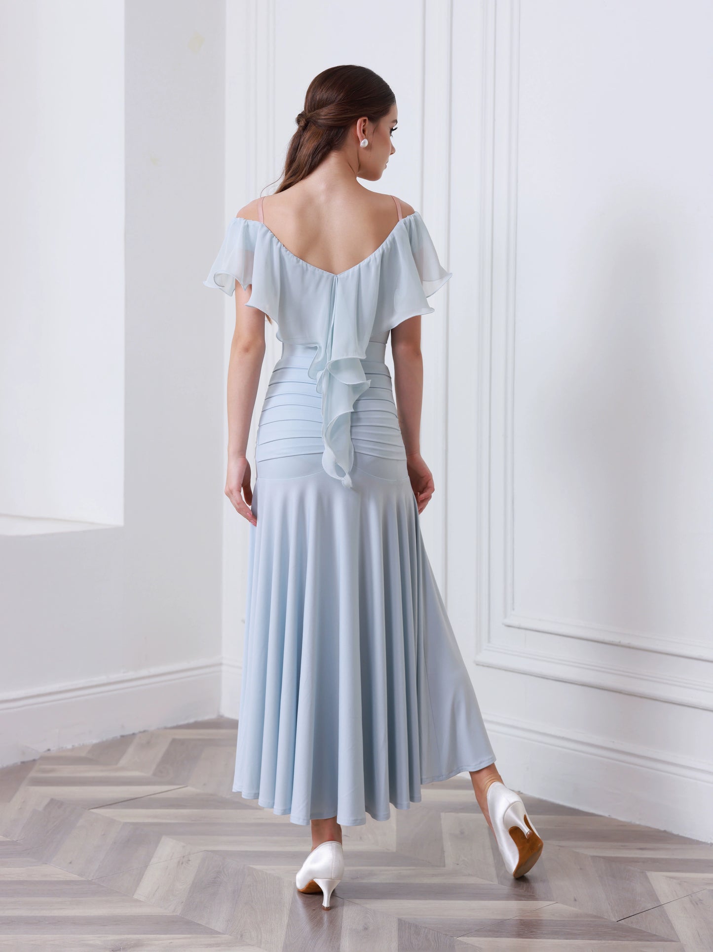 TID modern dance skirt adult advanced ballroom dance skirt showing white temperament dance suit