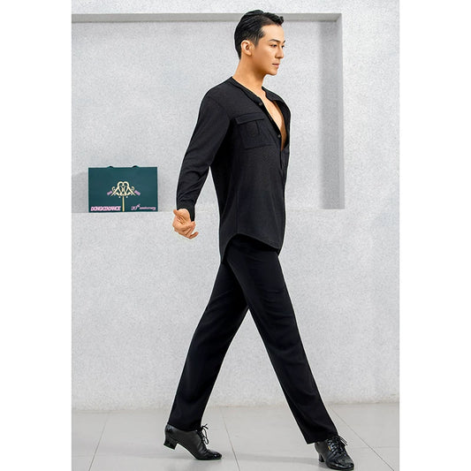 Dongxin dance clothes Latin dance Tencel stand-up collar breasted top Autumn men's practice clothes NY807