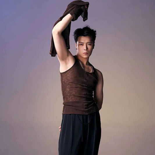 DUYQ "New Men" 003 vest + big V-neck two-piece set of national standard Latin dance practice clothes top