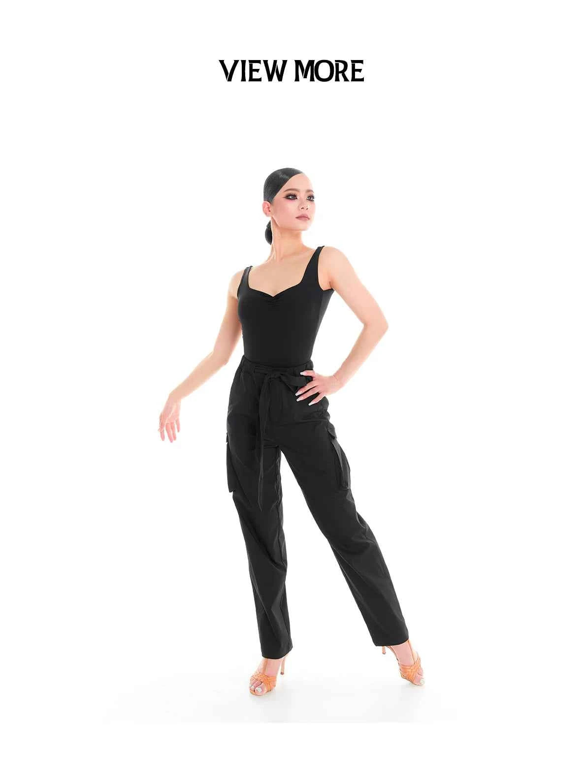 DUYQ "Female Teacher Series" 008 Black three-dimensional pocket drawstring elastic waist trousers Latin dance suit professional