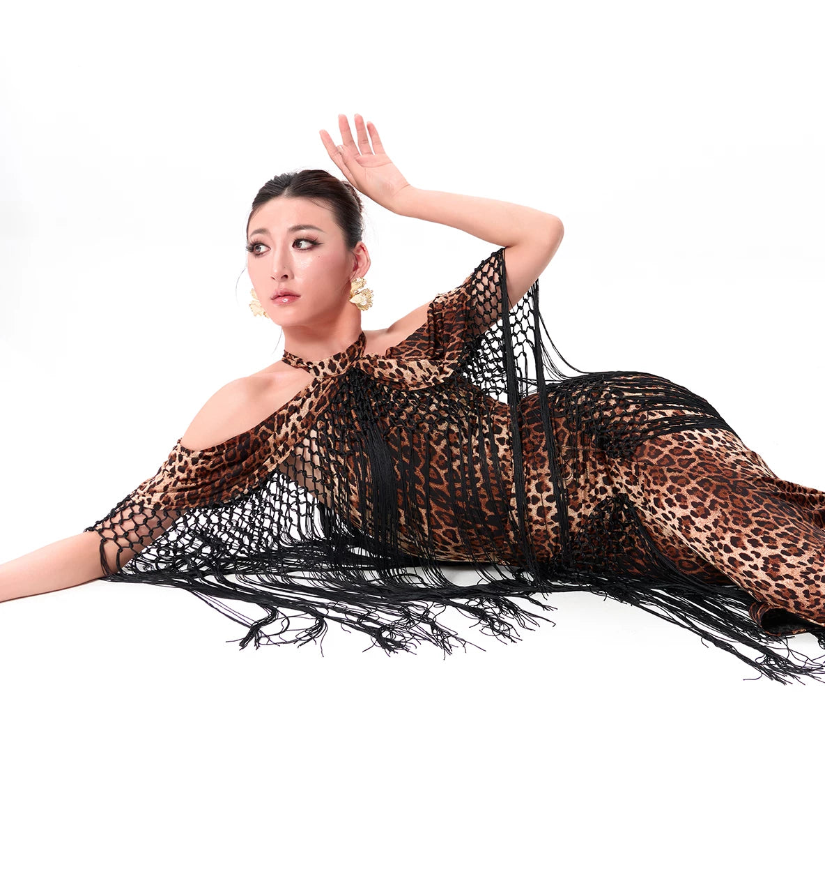 DUYQ "Leopard Hidden, Xia Ying" Modern 009 Neck Fringed Top National Standard Women's Modern Dance Clothing Professional New Products