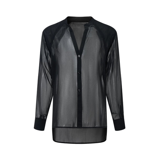 DUYQ "Men's Series" 001 Light and transparent texture small stand-up collar shirt National standard men's Latin dance professional