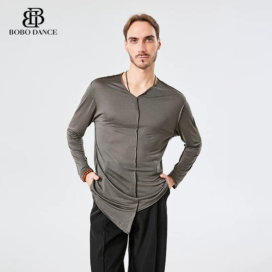 BOBO. L160 Boys Latin Dance Clothing High-end Professional Practice Clothing Men's Adult Loose Long Sleeve Top