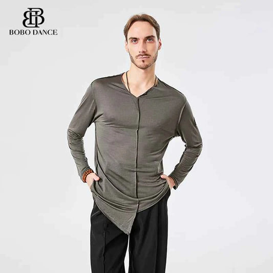 BOBO. L160 Boys Latin Dance Clothing High-end Professional Practice Clothing Men's Adult Loose Long Sleeve Top
