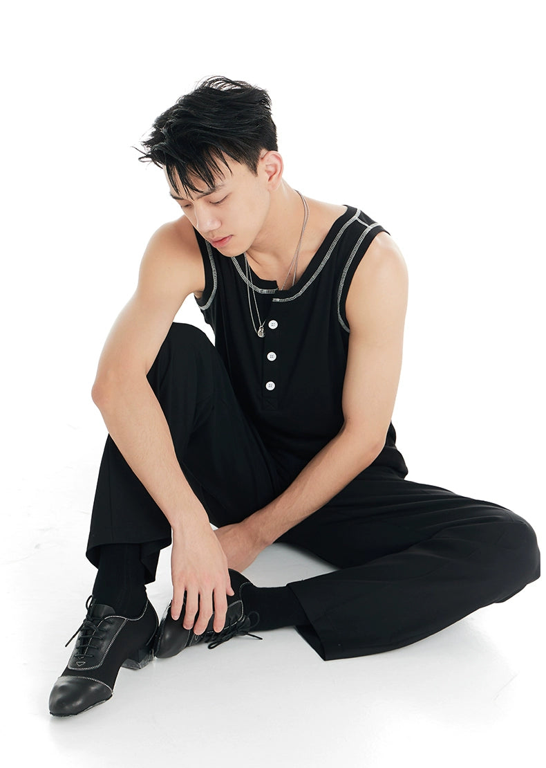 DUYQ "Black and White" Men's 002 Summer Sleeveless Vest Latin Dance Practice Uniform Class Uniform Professional