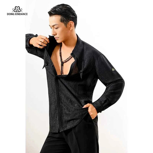 Dongxin dance suit Latin dance long collar tip design long-sleeved shirt, practice suit top NY821