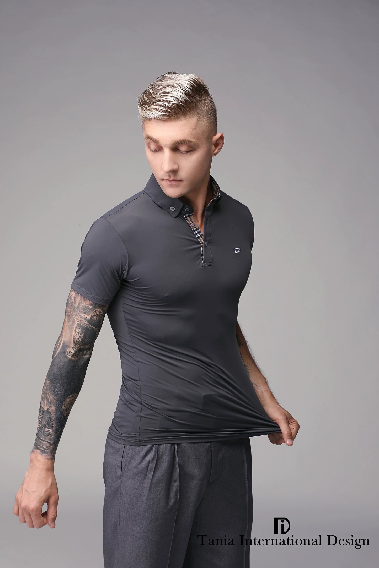 TID. A002 men's Ballroom top short-sleeved Latin ballroom dance adult dance practice clothes spring and summer lapel polo shirt