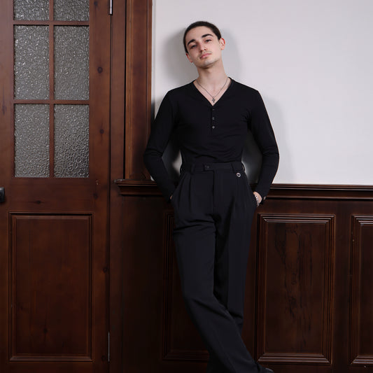 TID A014 Latin dance clothes men's new V-neck long-sleeved tops professional art test clothes national standard dance training clothes