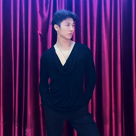 Dongxin dance clothes, Latin dance pile collar Tencel long-sleeved men's top, professional dance practice clothes, winter NY712