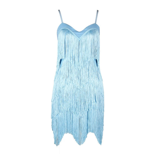 WJ Latin dance suspender fringed dress for girls 2025 new backless practice clothes competition flower clothes