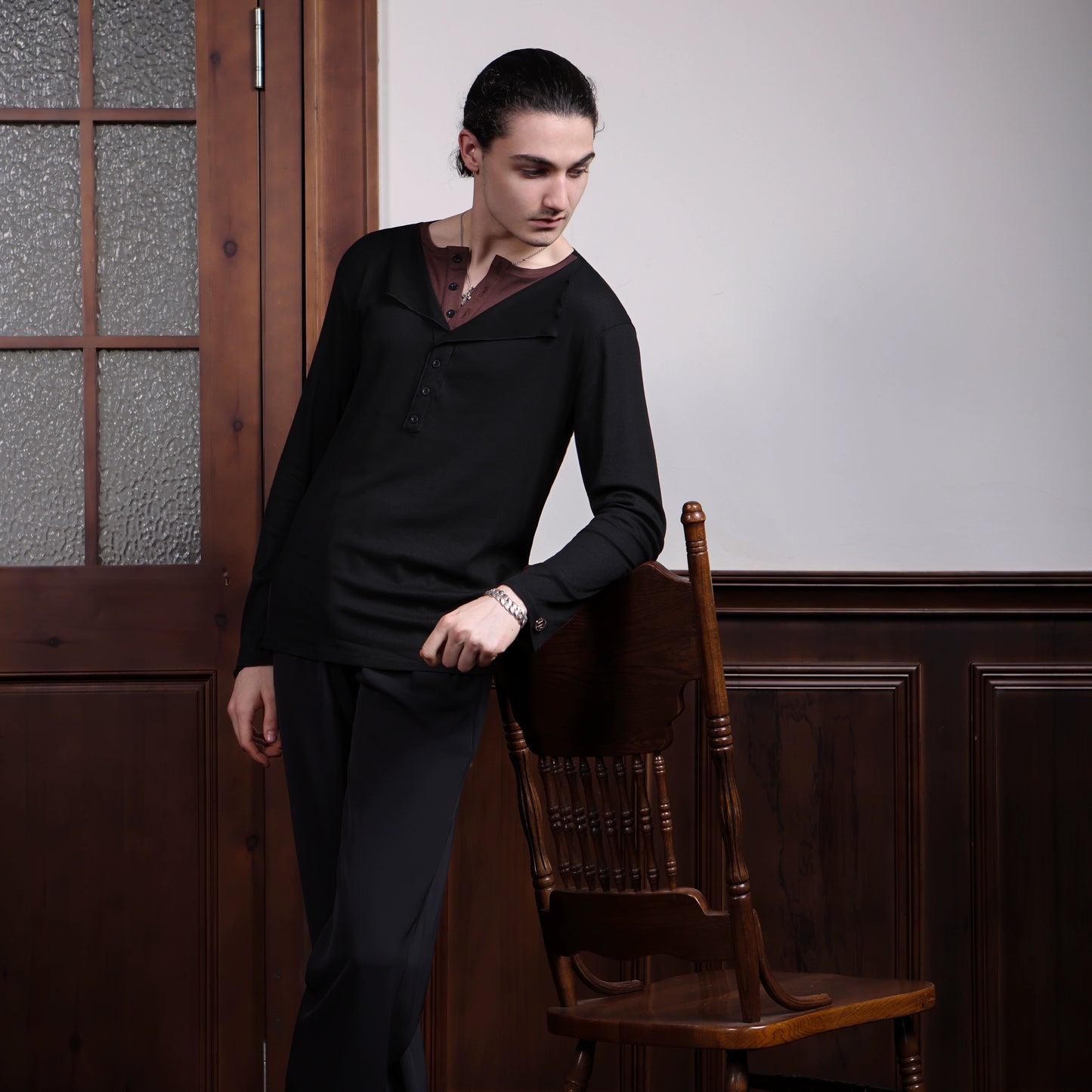 TID A013 Latin dance clothes men's new contrasting color V-neck top comfortable base practice clothes national standard dance clothes
