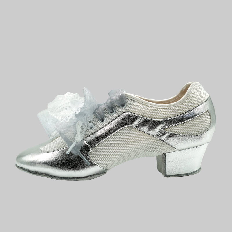 DRH DANCE-101.Ballet Silver Teacher Shoes, Latin Modern Practice Shoes Women's Adult Dance Shoes Summer Mesh