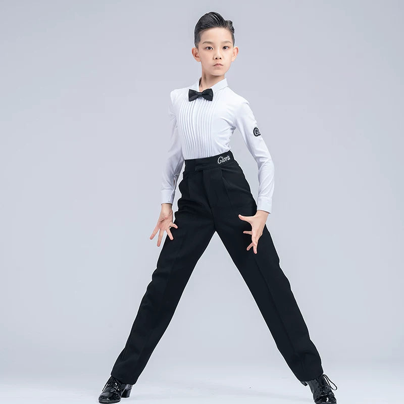 G.DANCE Children's Dance Costume Boys Latin Modern Dance White Shirt Trousers Performance Competition Regulations Uniform 5104
