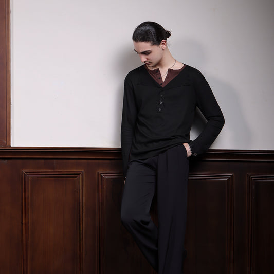 TID A013 Latin dance clothes men's new contrasting color V-neck top comfortable base practice clothes national standard dance clothes