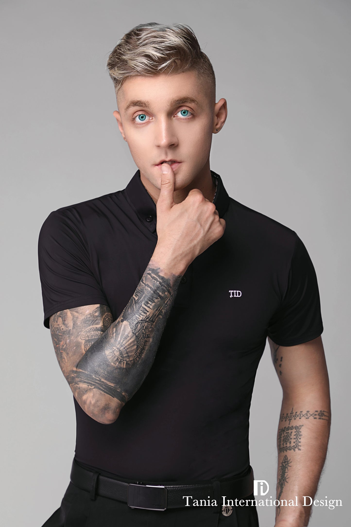 TID. A002 men's Ballroom top short-sleeved Latin ballroom dance adult dance practice clothes spring and summer lapel polo shirt