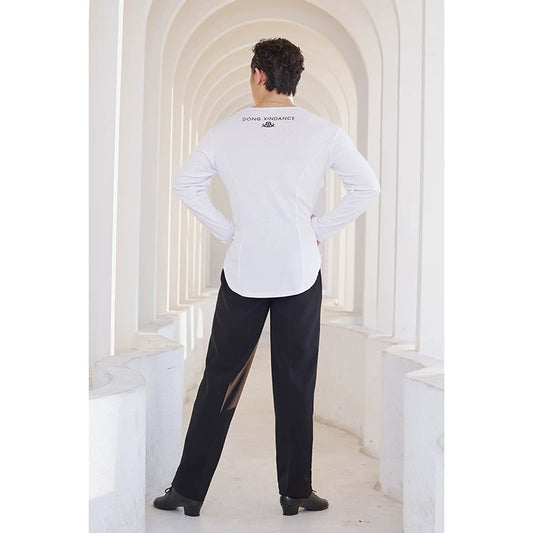 Dongxin dance suit, Tencel shoulder-sleeved men's top, international Latin dance practice suit pullover long-sleeved T-shirt NY600