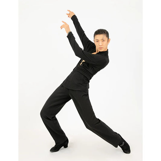 Dongxin dance suit Latin dance V-neck long-sleeved slim-fit T-shirt men's top Latin dance professional practice suit NY513