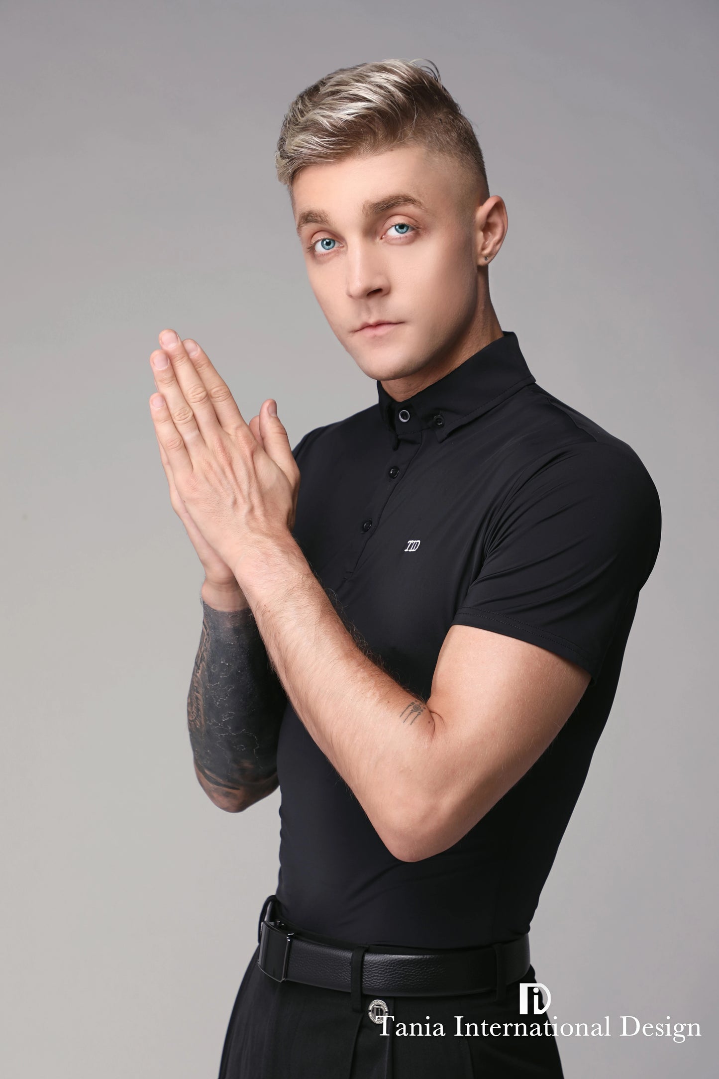 TID. A002 men's Ballroom top short-sleeved Latin ballroom dance adult dance practice clothes spring and summer lapel polo shirt