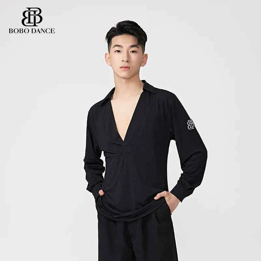 BOBO-DANCE.L188 Boys Latin Dance Suit Men's Long Sleeve Top Practice Suit Loose and Breathable Senior Professional Art School Students