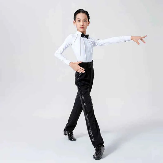 G.DANCE Children's Dance Boys Latin Modern Dance White Shirt Trousers Show Competition Regulations