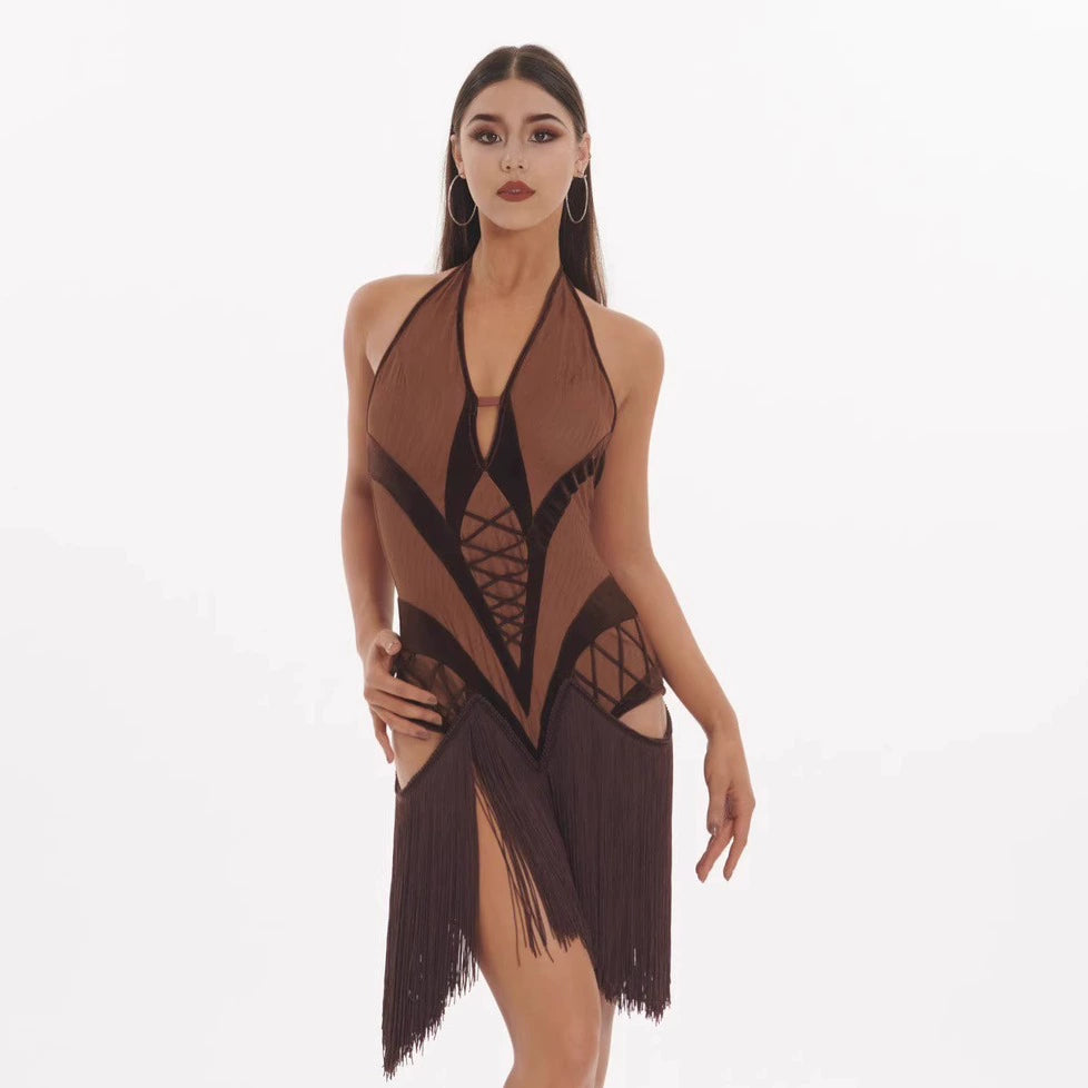VERNAxBANGGIRL neck fringed dress VABGY015