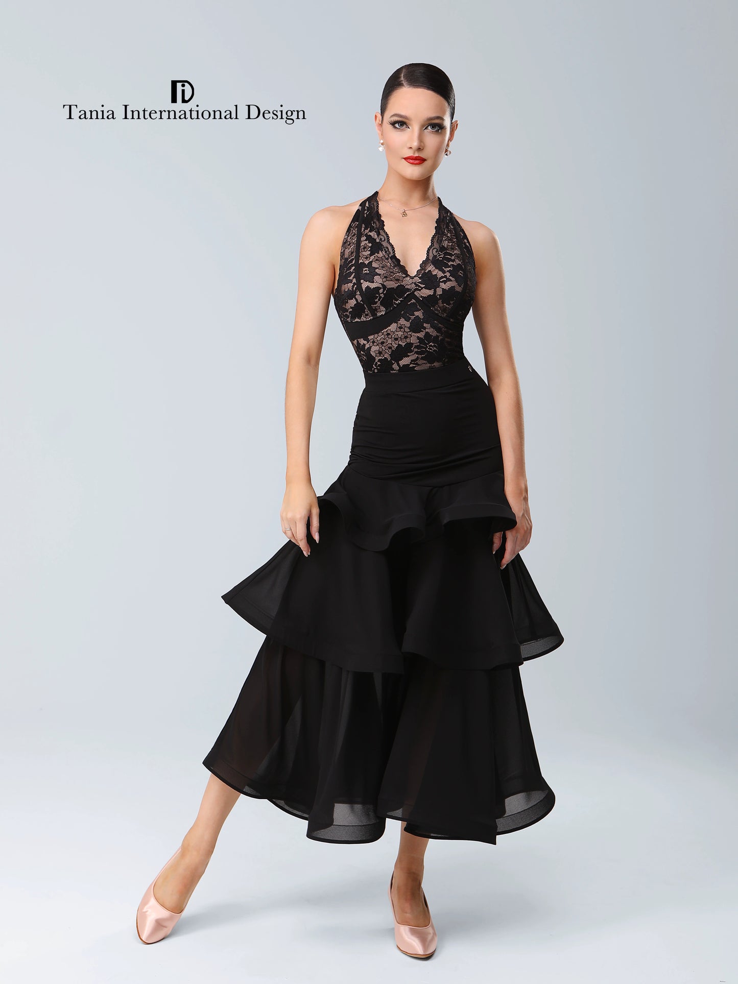 TID new ballroom dance skirt lace V-neck Latin top women's split 2-piece set national standard dance clothes