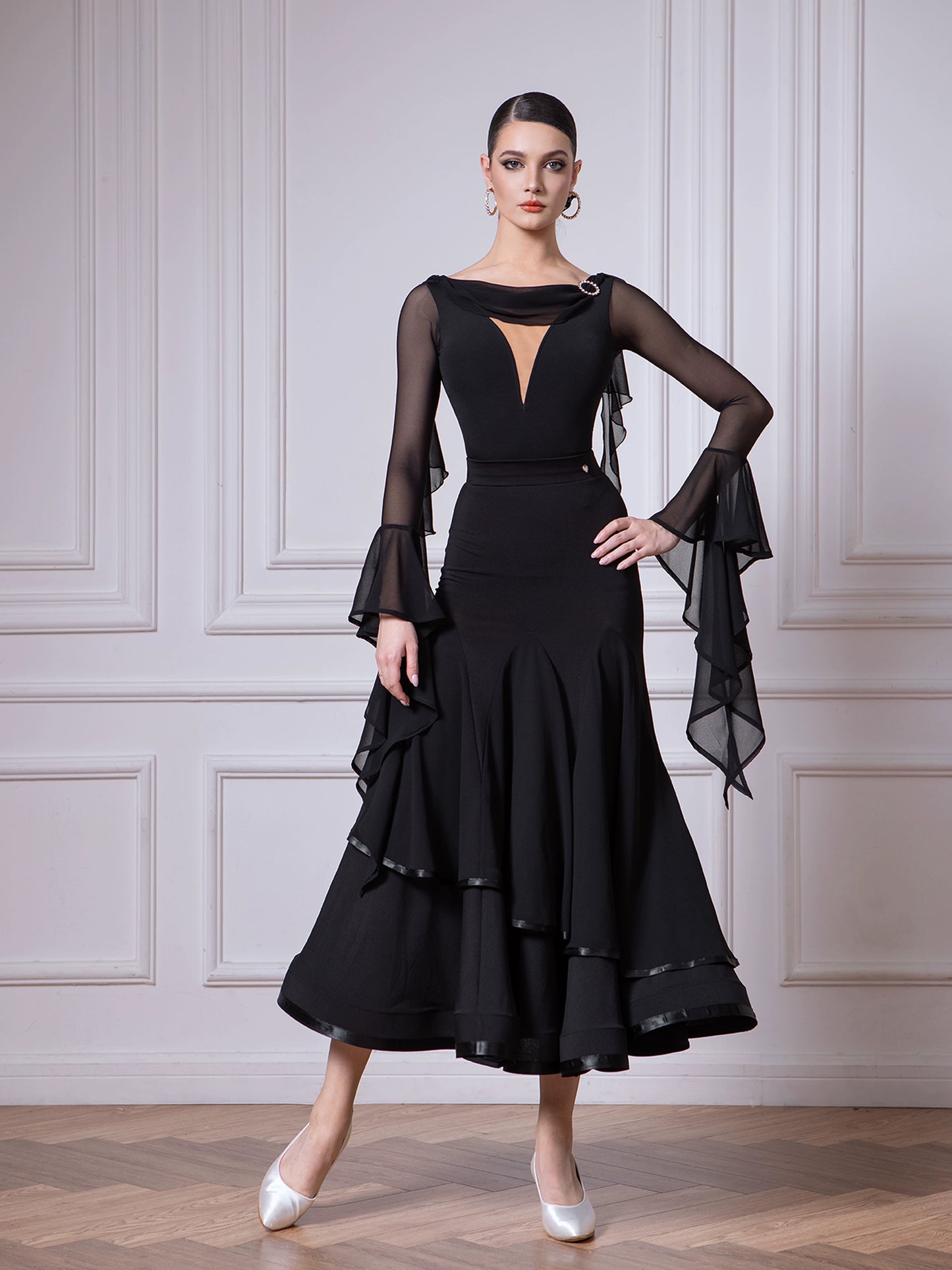 TID new high-end chiffon floating sleeve top professional women's national standard ballroom dance skirt
