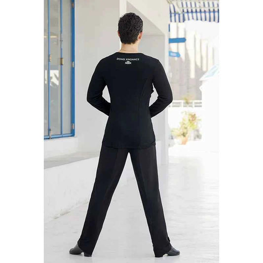 Dongxin dance clothes, three-dimensional cut slit Tencel top, Latin dance practice clothes, long-sleeved men's crew neck T-shirt NY652.