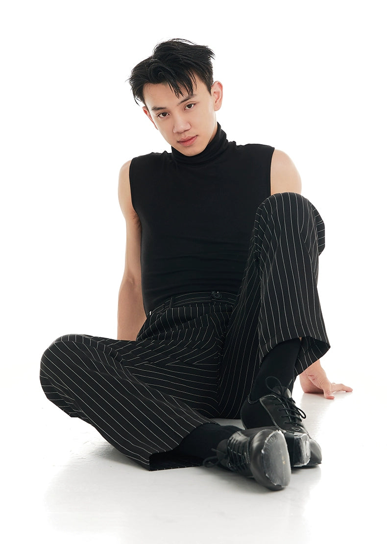 DUYQ "Black and White" Men's 010 Black High Neck Sleeveless Vest National Standard Latin Dance Practice Suit