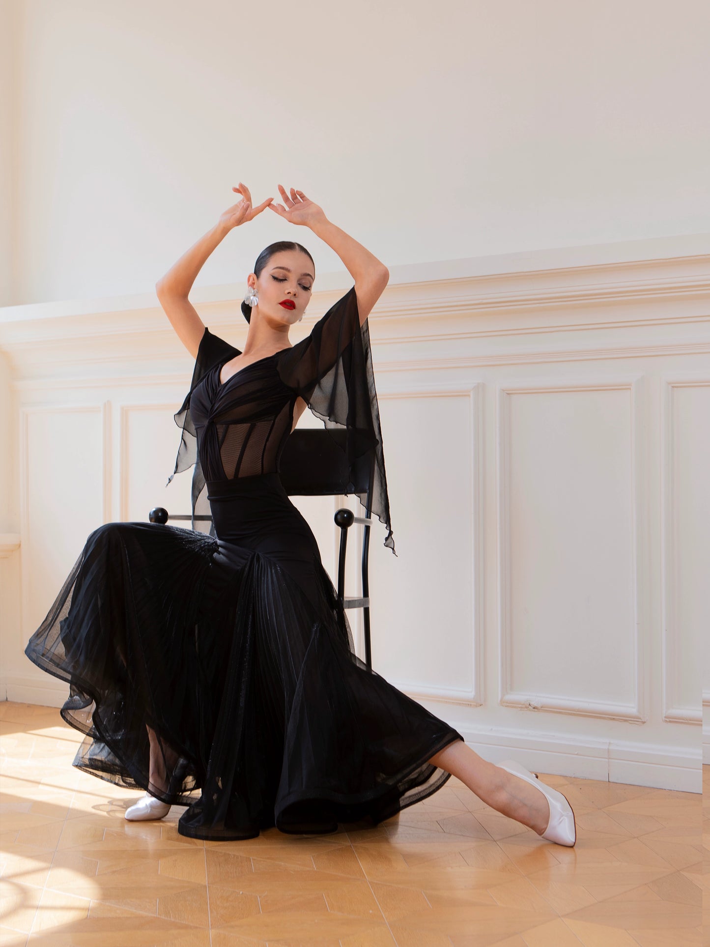 TID Ballroom skirt double-layer skirt temperament national standard long skirt adult ballroom dance practice clothes
