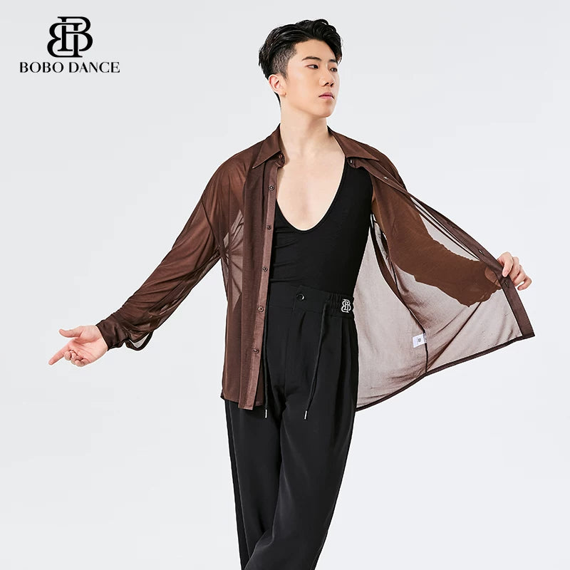 BOBO. L154 Men's Latin Dance Suit High-end Professional Practice Suit Adult Personality Performance Top Shirt Dance Suit
